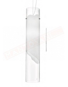 Vistosi Lio 60 sospensione in vetro bianco lucido e fascia cristallo diam 12 cm h 60 cm con led 5w 10v 600lm 2700k dim
