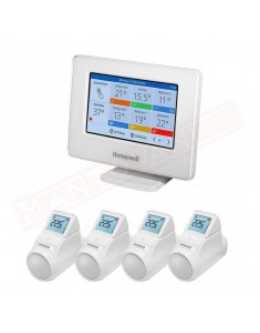 Resideo kit per impianti centralizzati con 4 teste termostatiche e display comandabile da smartphone o tablet con Wi Fi