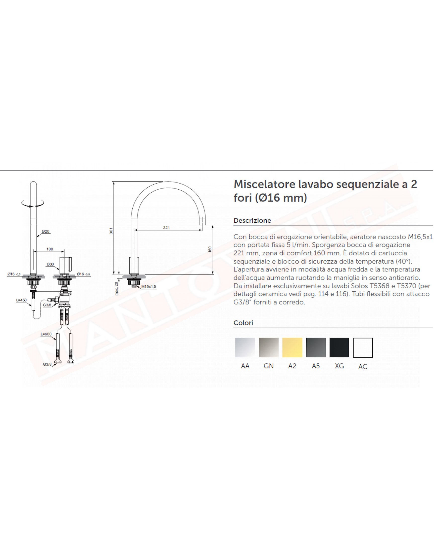 Ideal Standard Solos tondo rubinetto da lavabo cromo sequenziale 2 fori 16 mm adatto solo per lavabi Solos