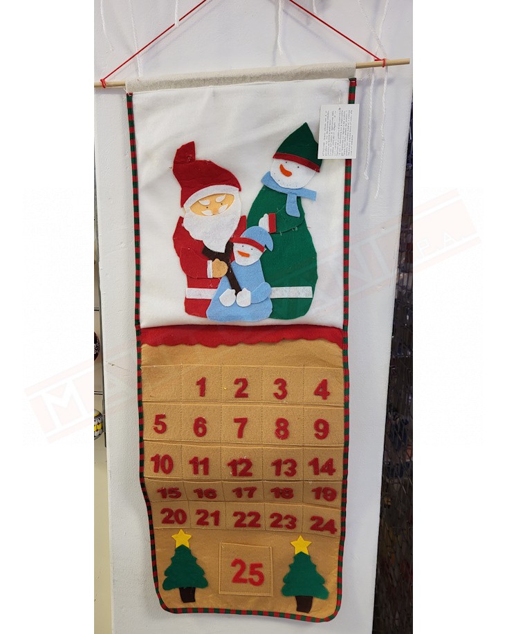 Calendario avvento . Stendardo 31x85 con taschine e Babbo Natale con pupazzo di neve