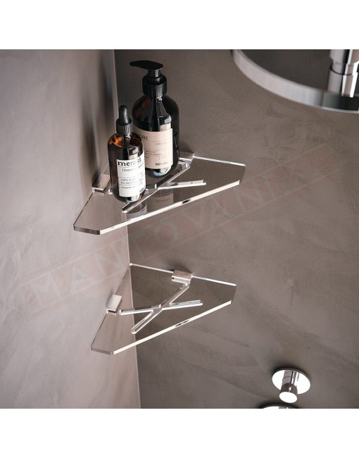 Tl.bath Joly angolare doccia fissaggio a tassello 240x20x240 mm in plexyglas trasparente e ottone cromato