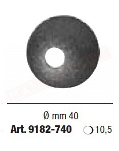 Mezza Borchia in ferro stampato foro tondo del 10,5 diametro mm 40 per cancellate e inferriate.