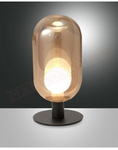 Fabas Gubbio lampada da tavolo in vetro borosilicato ambra attacco g9 regolazione al tocco con dimmer diametro cm 17 h. cm 20