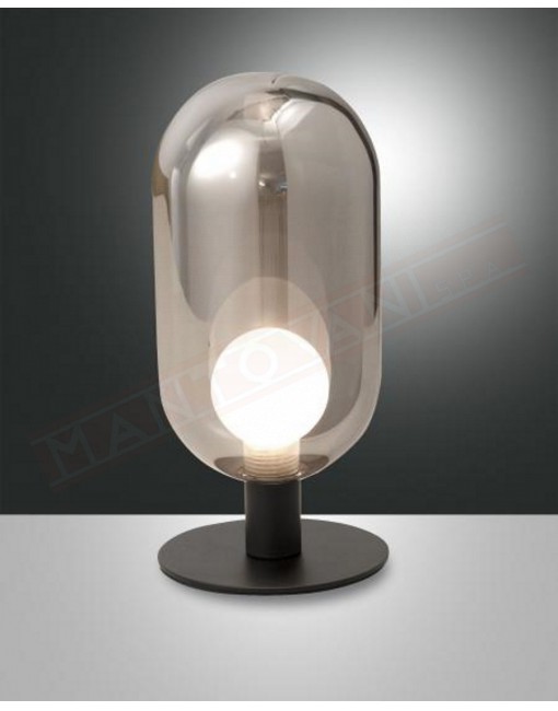 Fabas Gubbio lampada da tavolo in vetro borosilicato fume' attacco g9 regolazione al tocco con dimmer diametro cm 17 h. cm 20