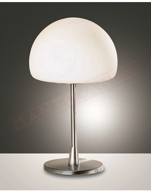 Fabas Gaia lampada da tavolo in vetro soffiato bianco e metallo nikel attacco g9 con regolazione al tocco
