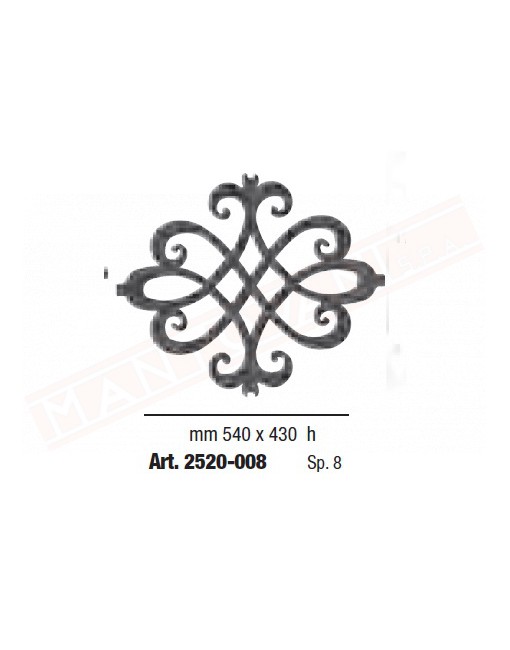 Rosone pantografato in ferro battuto mm 540x430 altezza spessore 8
