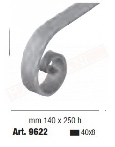 Riccio terminale per corrimano in ferro pieno piatto 40x8 mm mm 250x 450 h