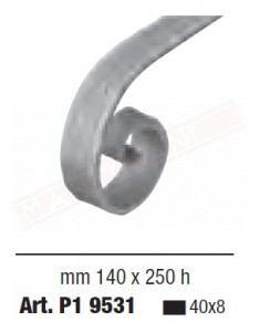 Riccio terminale per corrimano in ferro pieno piatto 40x8 mm mm 250x 400 h