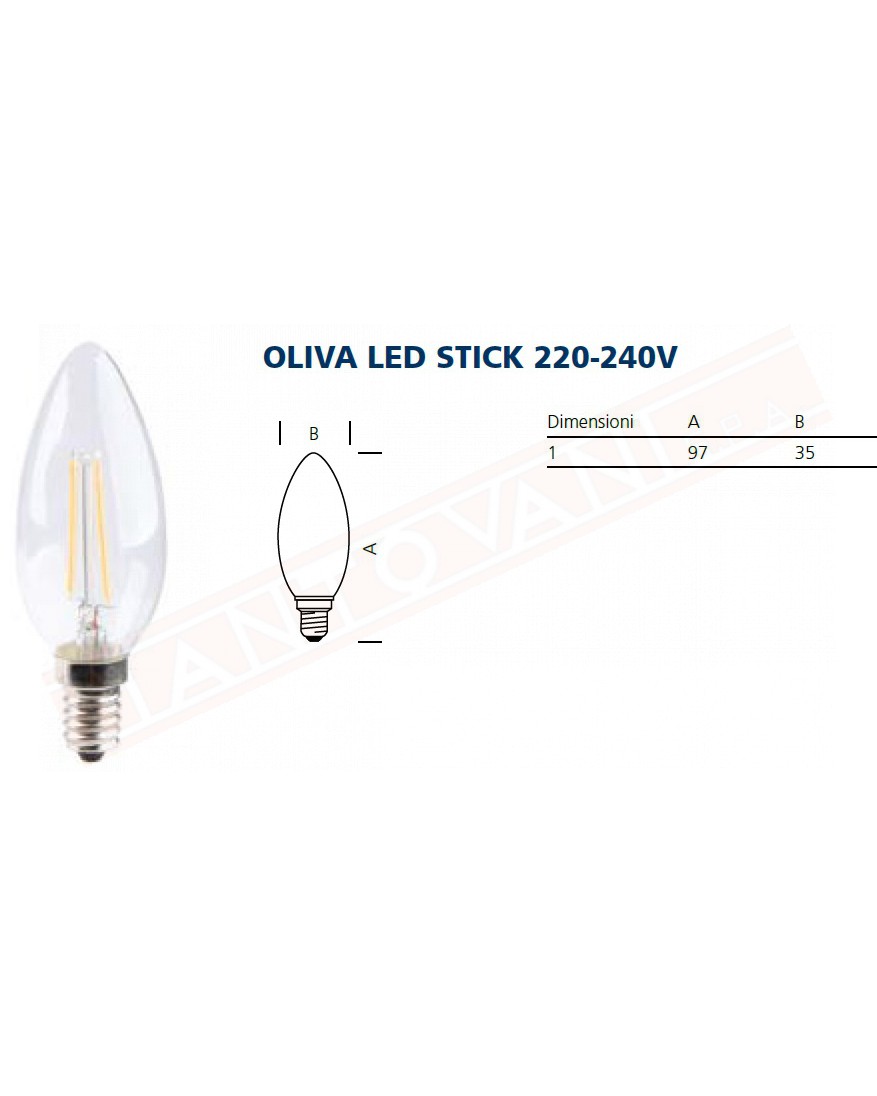 LAMPADINA FILAMENTO LED OLIVA TRASPARENTE E 14 4 W=35W 400 LUMEN LUCE CALDA 2700K CLASSE ENERGETICA A++