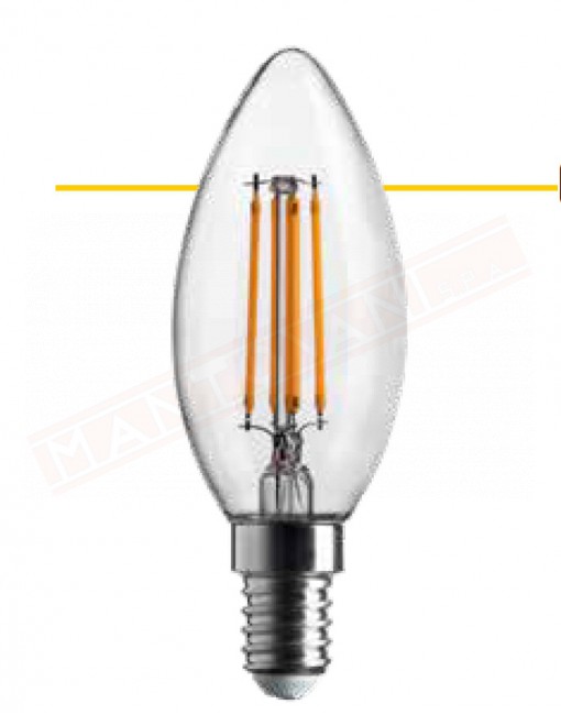 Lampadina oliva e14 led stick trasparente 97x35mm 7w 2700k luce calda = lampadina da 75w 1055 lumen non dimmerabile classe en. D