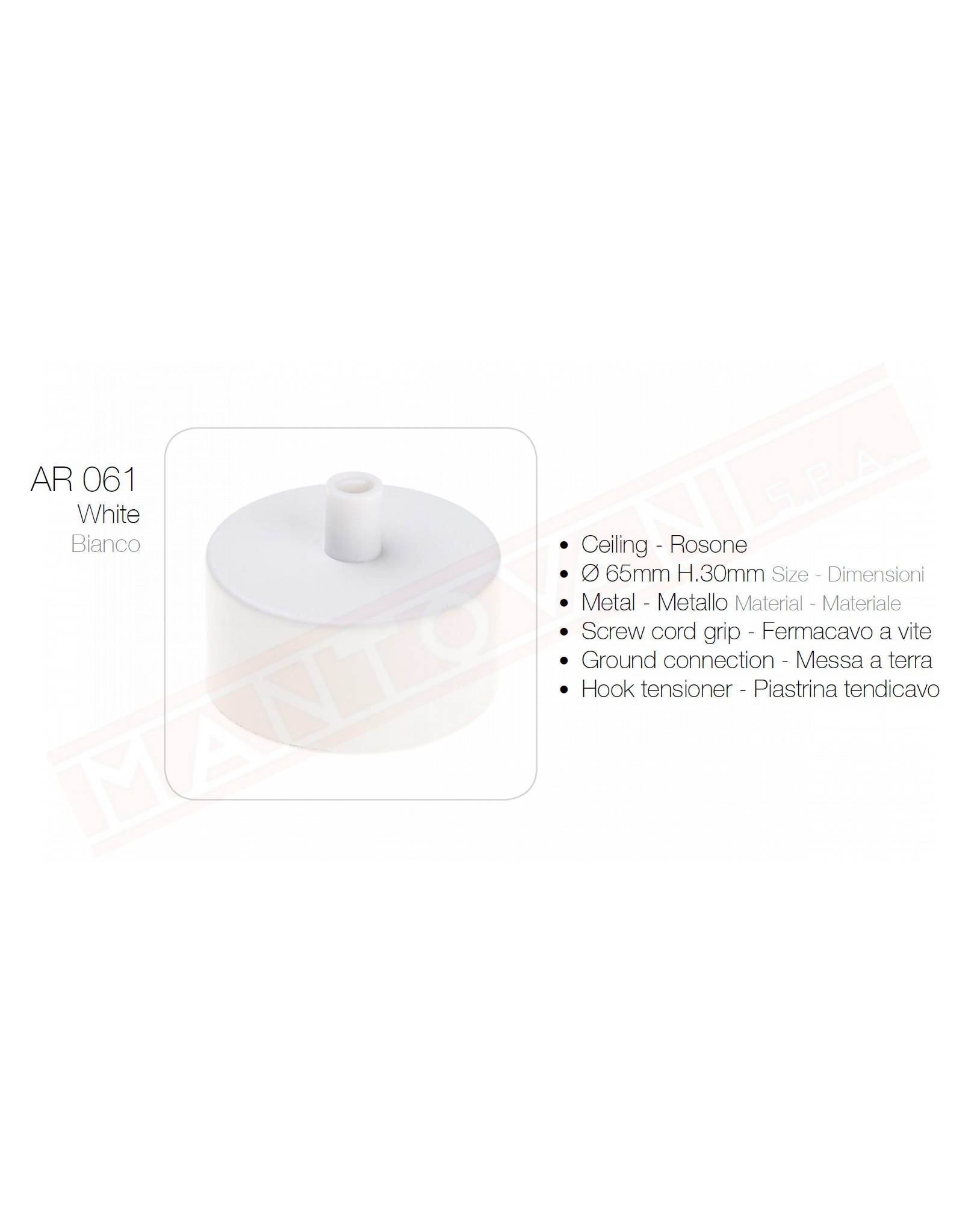 Amarcord AR060 black rosone bianco per pendel o sospensione