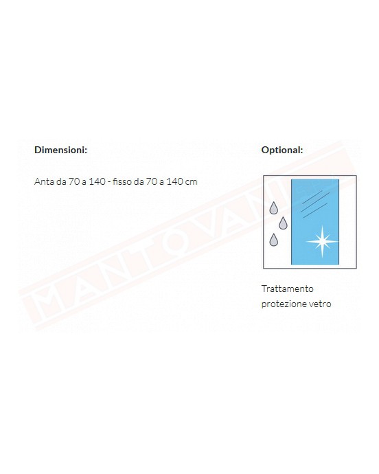 Arblu Dedalo box in cristallo 6 mm angolo h 200 estensibilita' 2 cm misure tra 77 e 139 porta 70-140 fisso