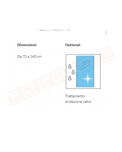 Arblu Dedalo lato aggiuntivo per box in cristallo 6 mm angolo h 200 estensibilita' 2 cm misure tra 70 e 140