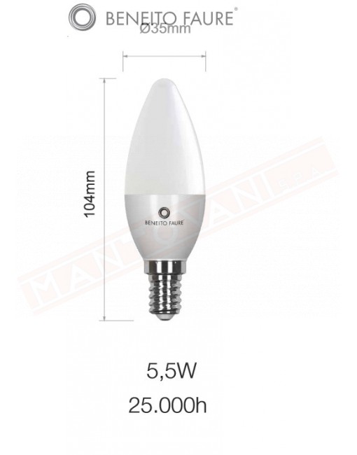 BENEITO FAURE LAMPADINA LED OLIVA E14 5.5W LUCE CALDA 500 LUMEN CLASSE ENERGETICA A+