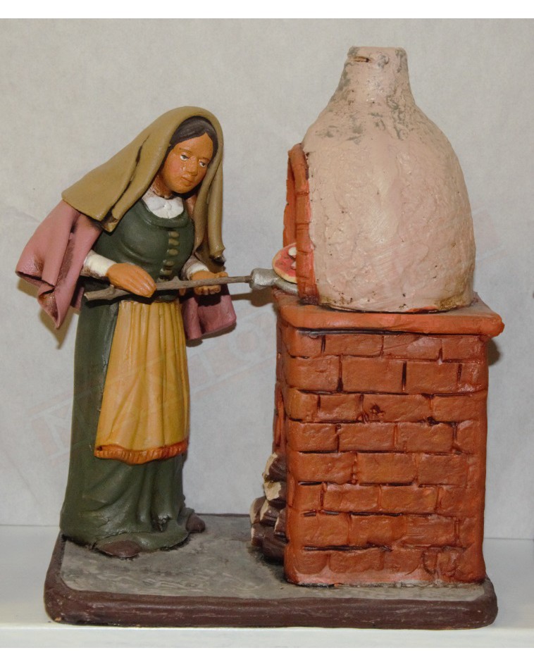 Statuina cm 20 donna al forno per presepe in terracotta dipinta a mano