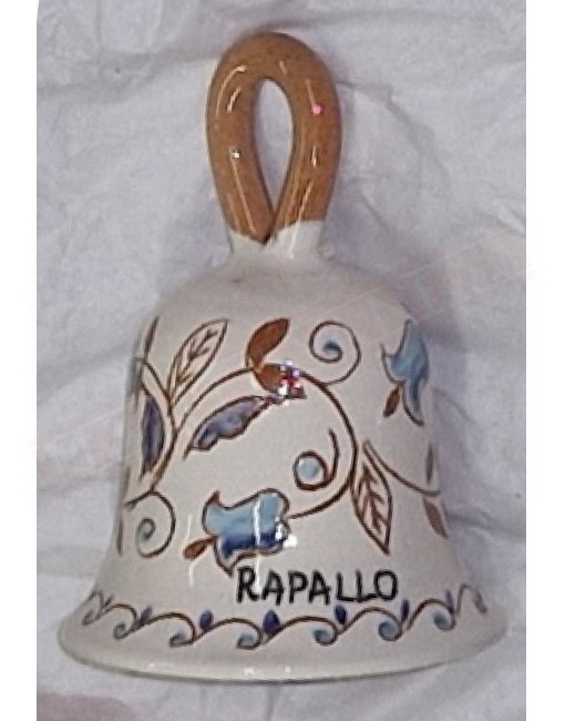 Campanella grande con decoro rampicante con campanelle azzurre con scritta Rapallo