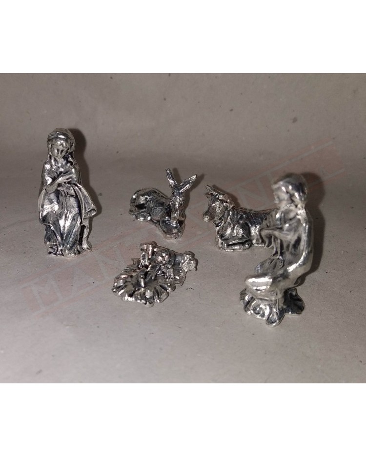 Sacra famiglia 5 pz color argento h 3 cm ideale per mini presepini