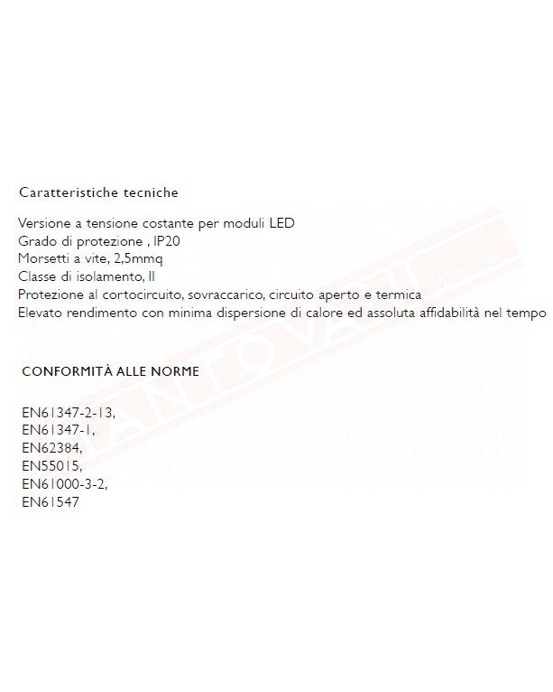 ALIMENTATORE PER LED TENSIONE COSTANTE 12V 6W CORRENTE MAX 500 MA 76X32X22 MM IP20 DIMMERABILE