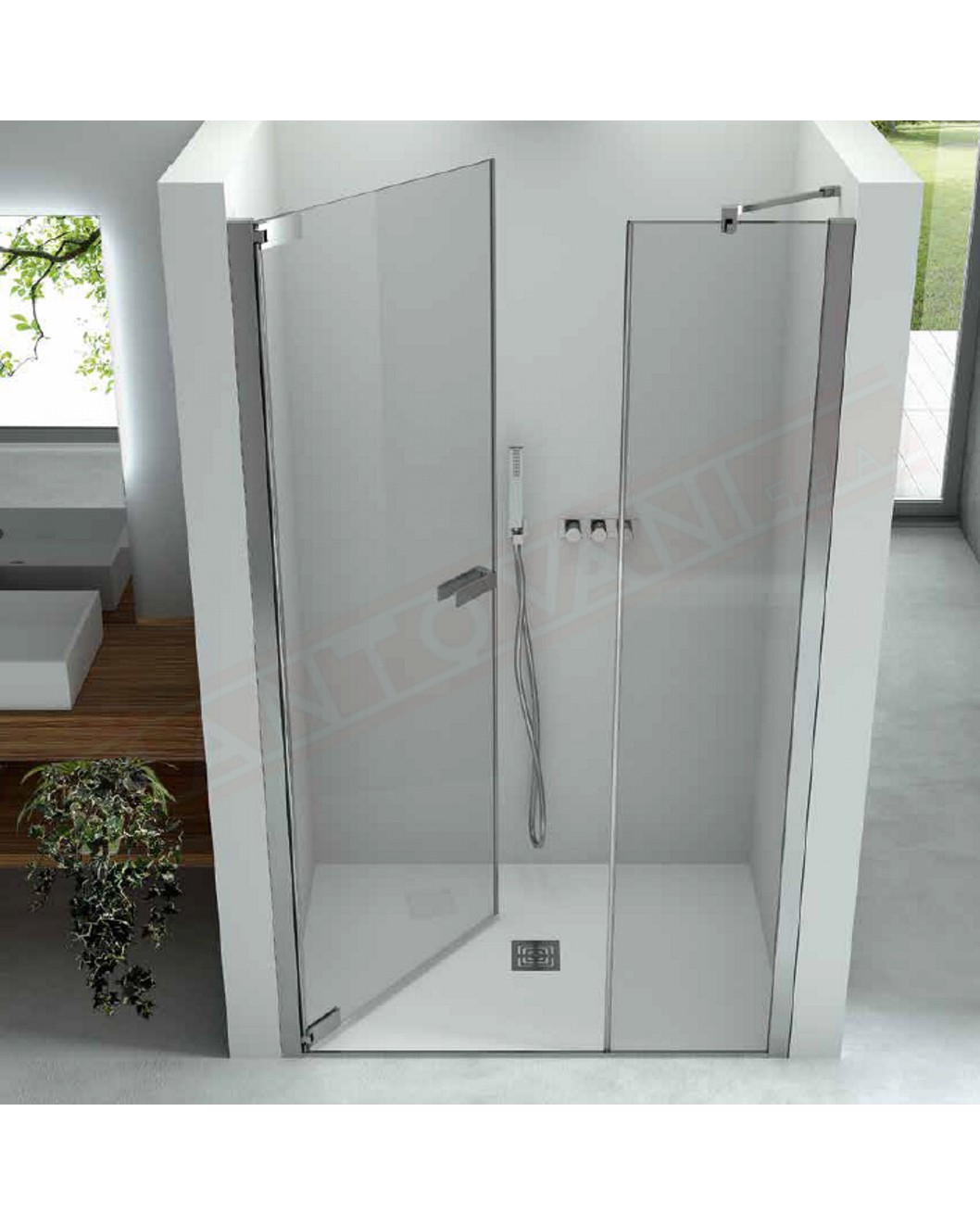 CSA box doccia Sarah N.BF porta doccia per nicchia con un anta a battente e un vetro fisso 6mm misure da 87 a 173