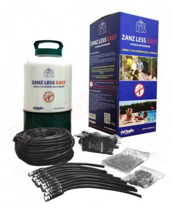 Zanz Less Easy kit completo antizanzare con serbatoio pompa a batteria , timer, 30 metri tubo e 10 ugelli con raccordi