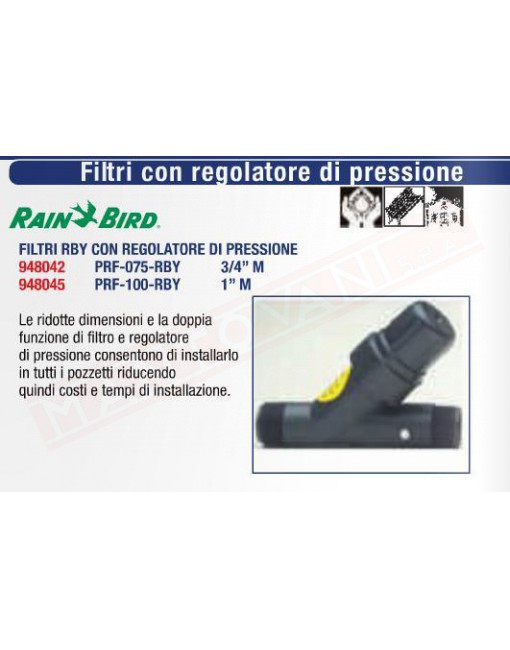 Rain bird PRF-100-RBY Filtro 1" regolatore di pressione con filtro per irrigazione riduce a 28 bar