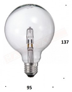 LAMPADINA GLOBO DIAMENTRO 95 E27 42W 230V TRASPARENTE CLASSE ENERGETICA C