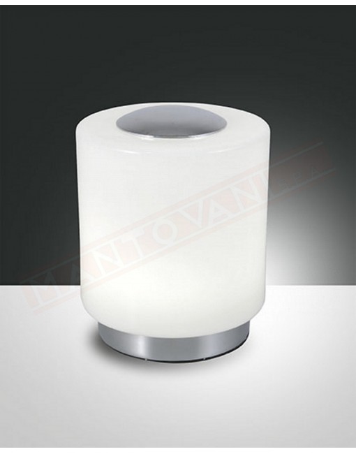 Fabas Simi lampada da tavolo in vetro soffiato bianco e base cromo a led 8w 700lm 3000k con regolazione al tocco