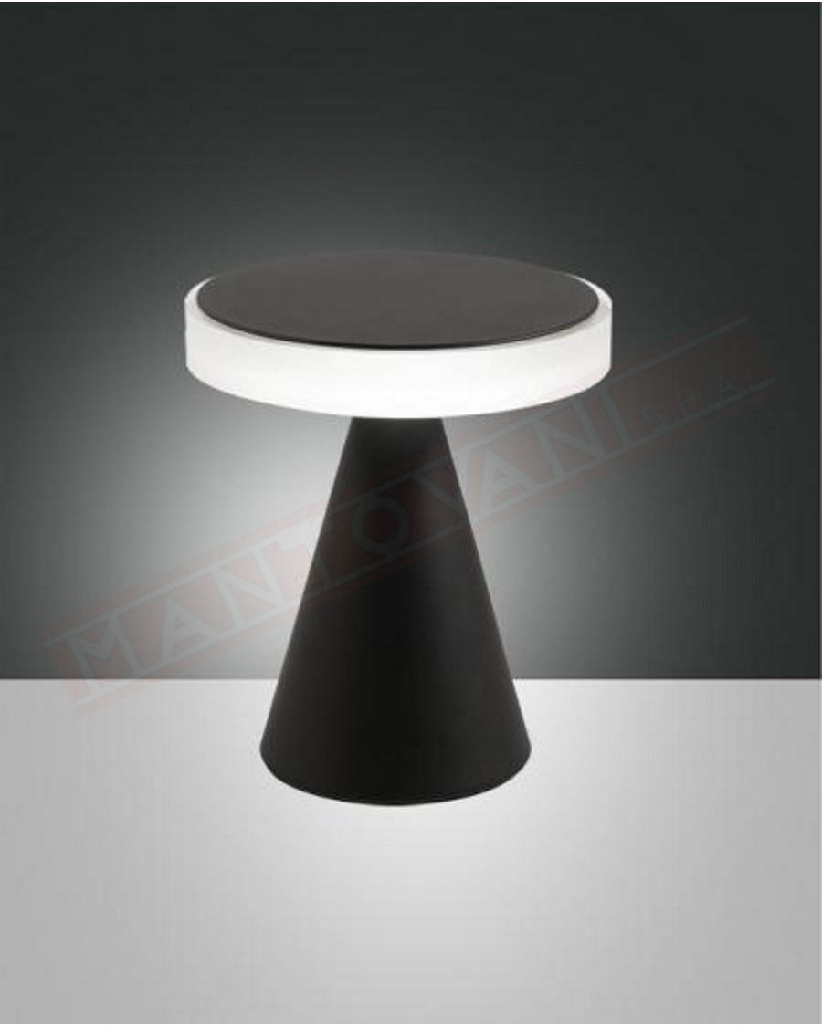 Fabas Neutra lampada da tavolo in metallo nero a led 8w 720lm regolazione al tocco con dimmer diametro cm 17 h. cm 20