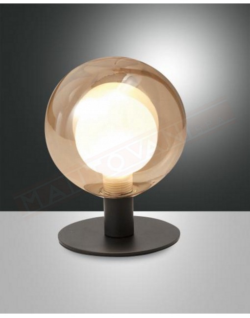 Fabas Teramo lampada da tavolo in vetro borosilicato ambra attacco g9 regolazione al tocco con dimmer diametro cm 17 h. cm 20