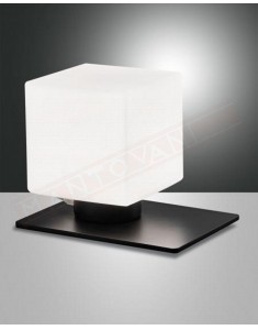 Fabas Zara lampada da tavolo in vetro soffiato bianco e metallo nero regolazione al tocco con dimmer diametro cm 17 h. cm 20
