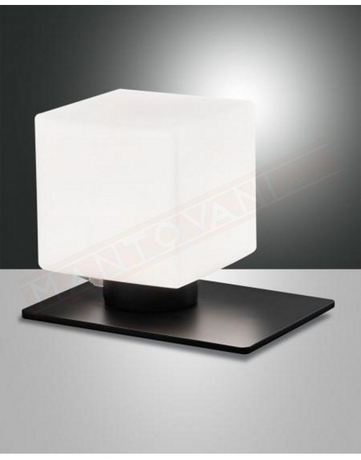Fabas Zara lampada da tavolo in vetro soffiato bianco e metallo nero regolazione al tocco con dimmer diametro cm 17 h. cm 20