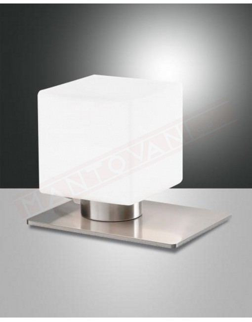 Fabas Zara lampada da tavolo in vetro soffiato bianco e metallo nikel regolazione al tocco con dimmer diametro cm 17 h. cm 20