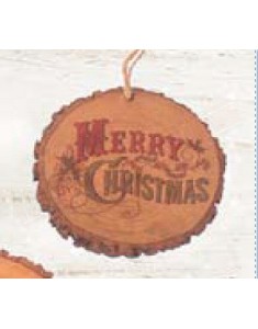 Disco in legno decorato con scritta merry christmas addobbo per albero di natale diametro 9.5 cm shabby chic