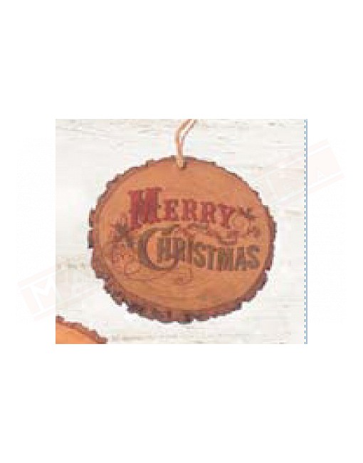 Disco in legno decorato con scritta merry christmas addobbo per albero di natale diametro 9.5 cm shabby chic