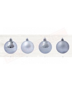 Palline per albero di Natale in plastica argento 60 mm lucide - opache assortite 4 finiture confezione da 8 pezzi