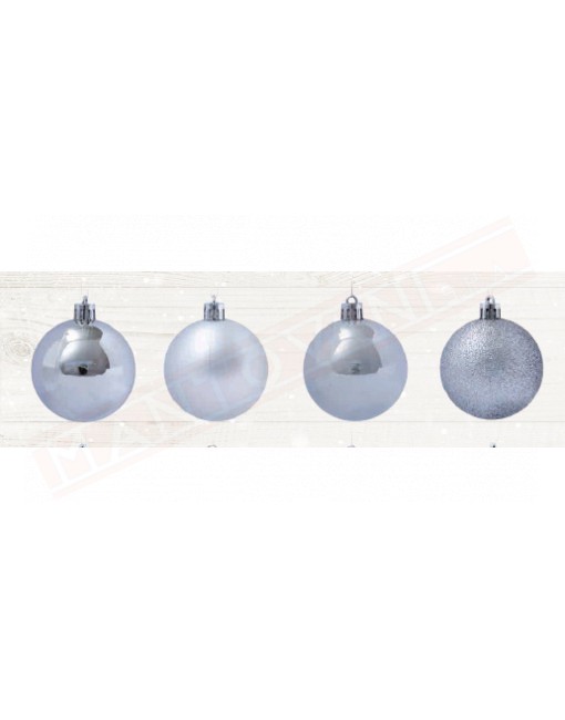 Palline per albero di Natale in plastica argento 60 mm lucide - opache assortite 4 finiture confezione da 8 pezzi
