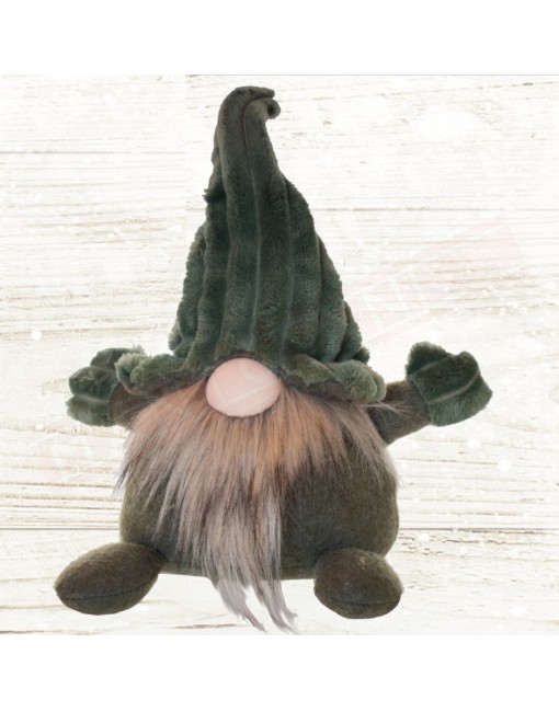 Babbo gnomo con berretto sugli occhi , con naso e barba altezza 30 cm berretto e scarpe in velluto verde
