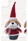 Cagnolino con berretto rosso grigio vestito di grigio e rosso h 43 cm. . Non adatto come gioco per bambini