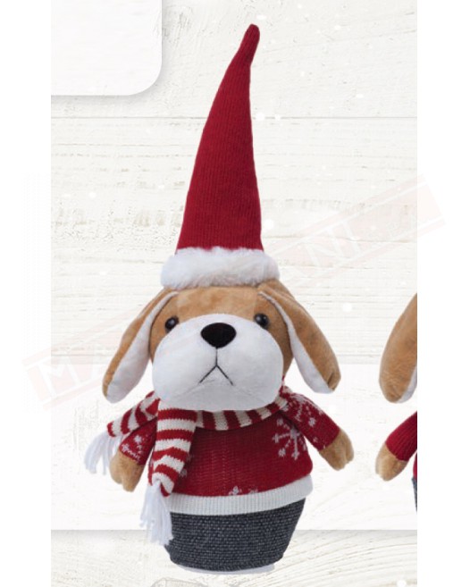 Cagnolino con berretto rosso grigio vestito di grigio e rosso h 43 cm. . Non adatto come gioco per bambini