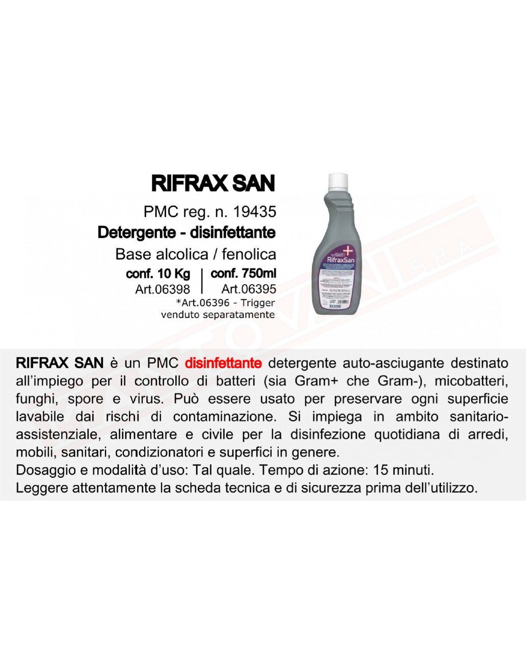 Rifrax San 750 ml disinfettante detergente presidio medico chirurgico autoasciugante senza srpuzzino da acquistare sep.