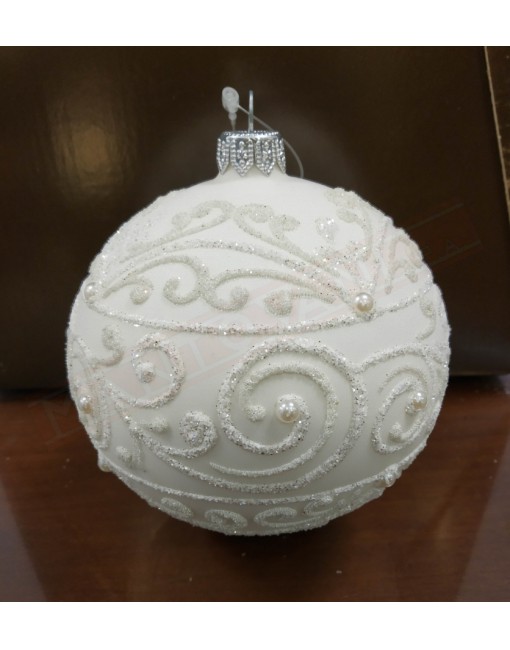 Pallina natalizia vetro satinato bianco decori bianchi diametro 100 anno 2021