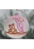 Pallina natalizia vetro rosa satinato decoro bimba e orsetto diametro 100 decoro anno 2021 da collezione