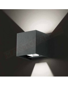 Zora lampada a parete per esterni ip65 in alluminio grigio antracite cm 12x12x12 a led 2x10w 3000k 4000k 5500k