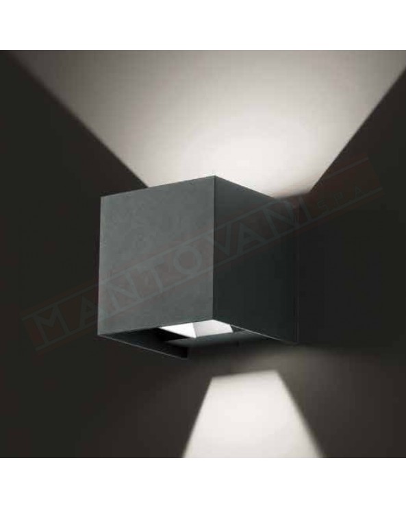Zora lampada a parete per esterni ip65 in alluminio grigio antracite cm 12x12x12 a led 2x10w 3000k 4000k 5500k