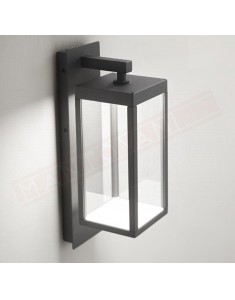 Lampada a parete per esterni ip54 in alluminio grigio antracite e vetro trasparente cm 12x16.7x38 a led 13w 650lm 4000k