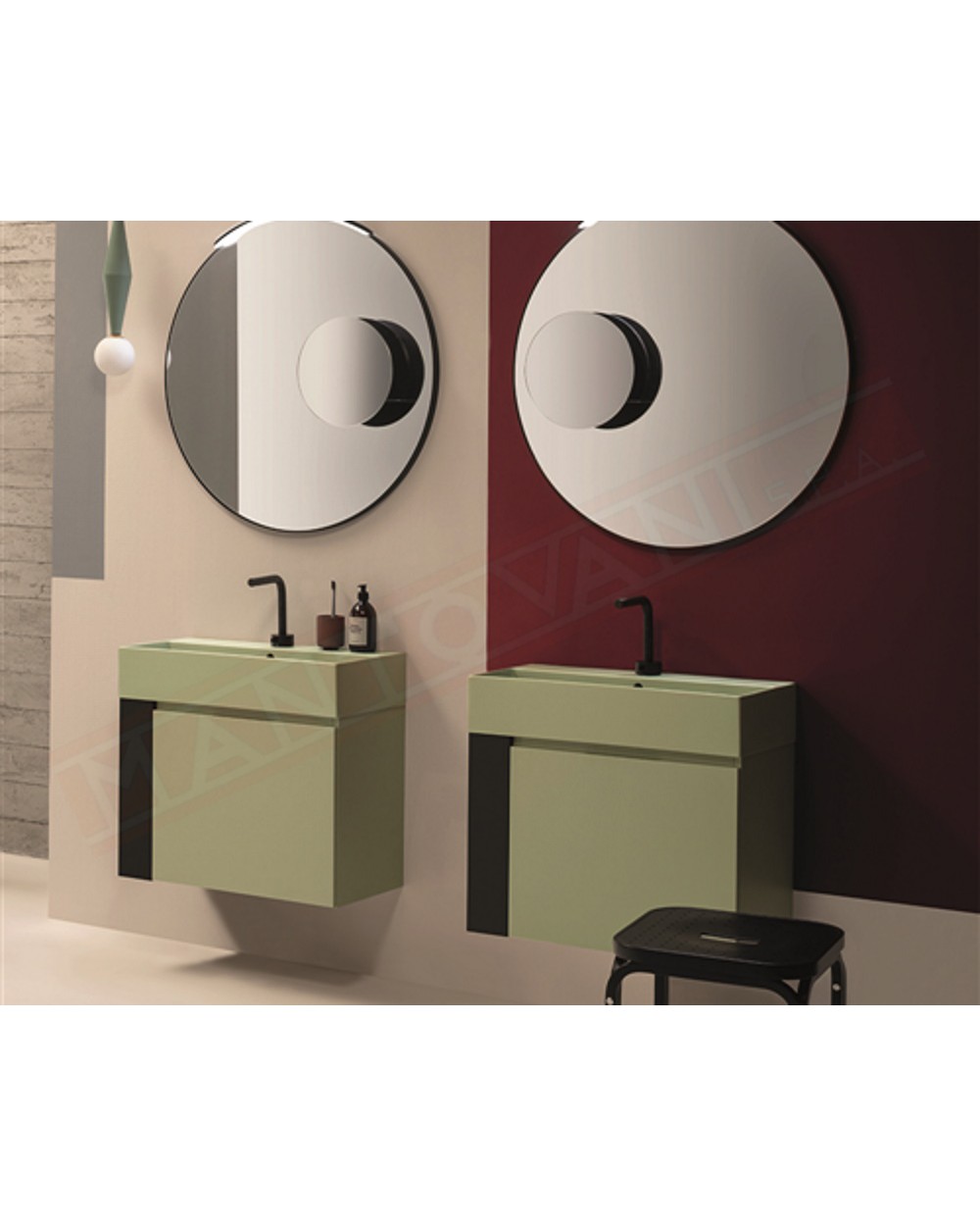 Globo portalavabo in metallo o mobile reversibile da completare con lavabi e accessori nei colori desiderati