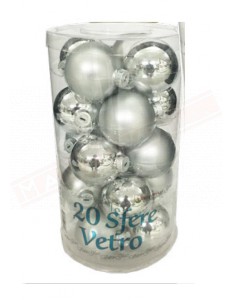 Confezione palline diametro 60 in vetro argento lucide satinate 20 pezzi
