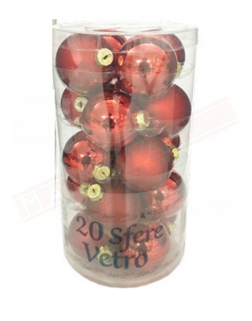 Confezione palline diametro 60 in vetro rosso lucide satinate 20 pezzi