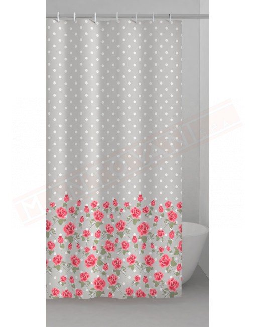 Gedy G.Lady Mary tenda in tessuto grigio e rosa con fiori cm 120 altezza 200 confezione con anelli