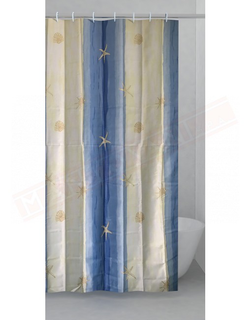 Gedy G.Oltemare tenda in tessuto beige e azzurro con disegni cm 240 altezza 200 confezione con anelli